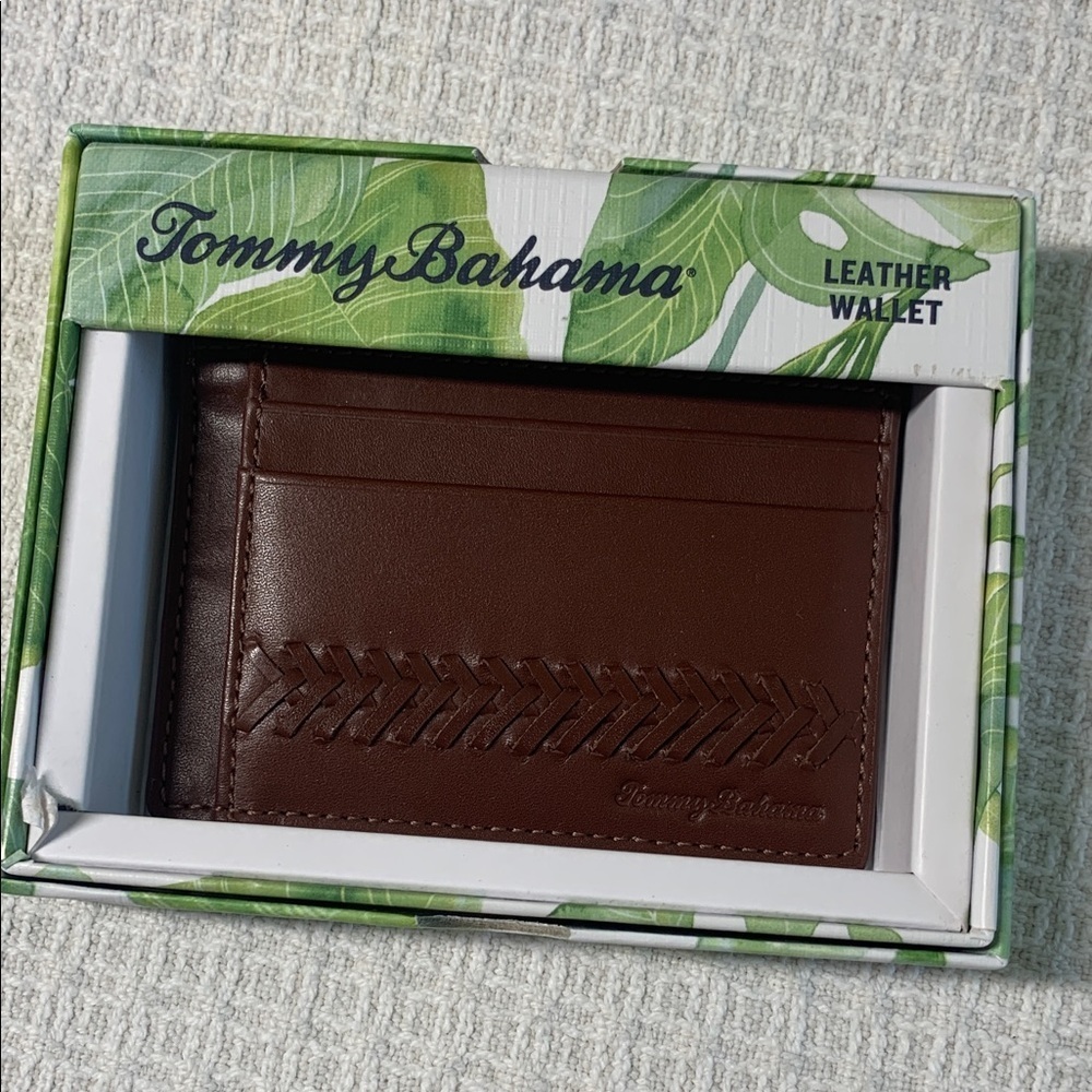 Tommy Bahama brown leather cardholder mens wallet
